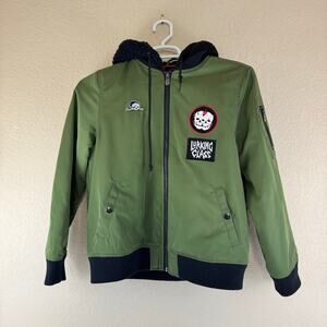 Lurking Class Jacket Mens Small Green Bomber Hooded Sherpa Graphic No Masters